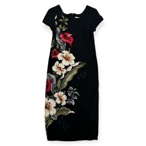Vintage Iolani Hawaii Dress Womens XS Floral Short Sleeve Maxi Midi Aloha USA